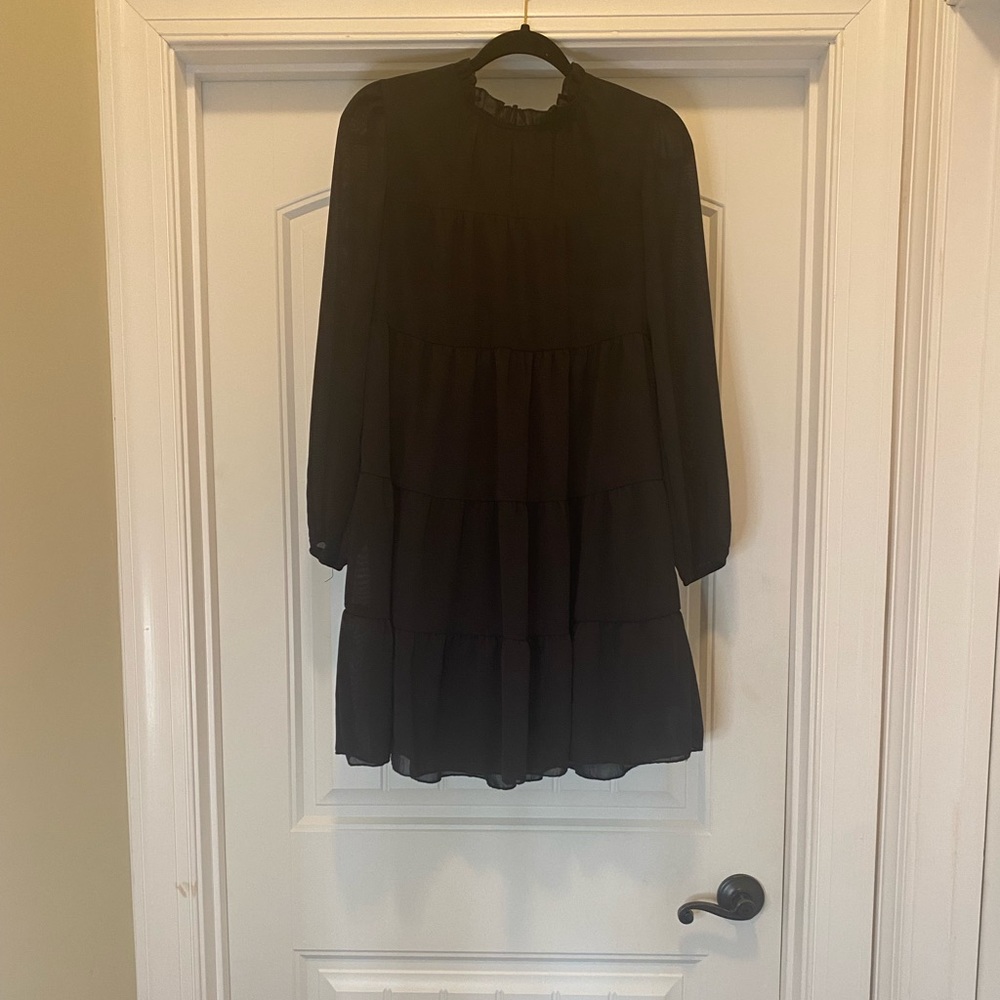 Kirundo Women’s Long Sheer Sleeve Mock Ruffle Neck Mini Dress